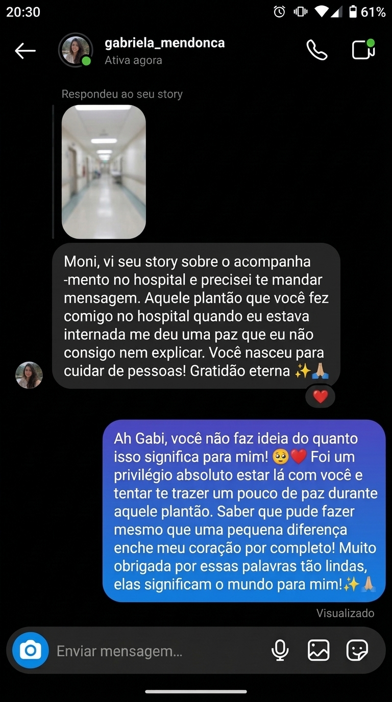 Depoimento Instagram - Gabriela sobre plantão de internação com Monique