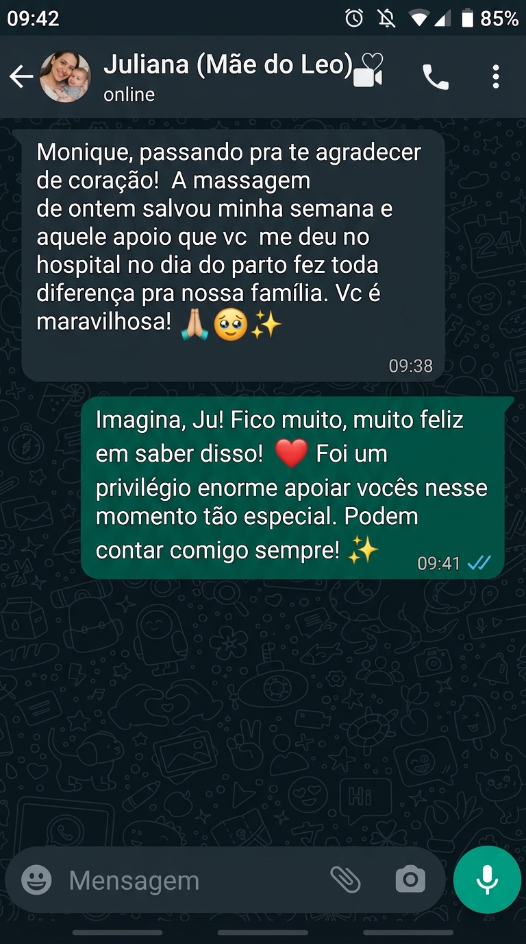 Depoimento WhatsApp - Juliana (Mãe do Leo) sobre doula e hospital